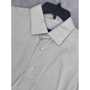 David Donahue Dress Shirt Mens 17.5 34/35 Grey White Micro Pattern Cotton